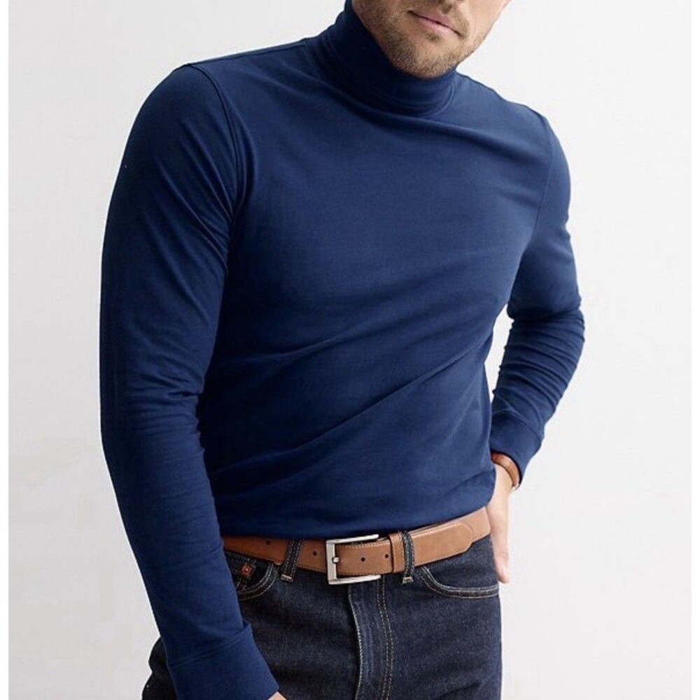 Men's APT 9 Premier Flex Long Sleeve Turtleneck Shirt NEW Navy Blue Cotton Blend